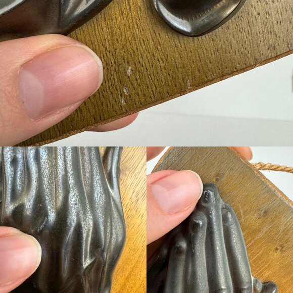 Vtg 1960s Bronze Praying Hands Albrecht Durer Germany on Wood Plaque Religious - Picture 4 of 10